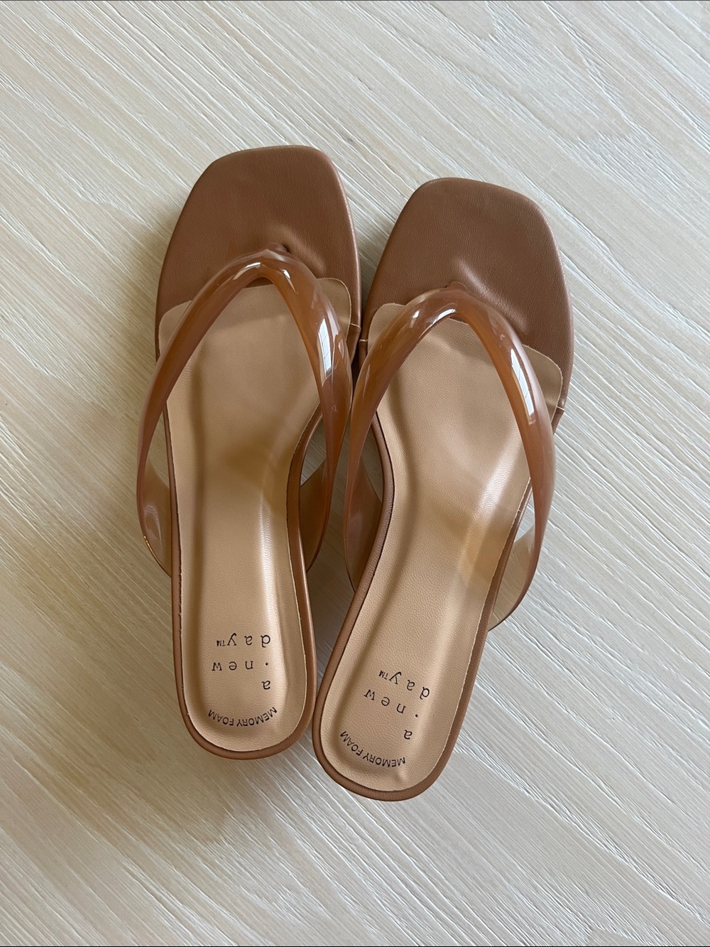 a new day Brown Clear-strap Square Toe Slide Sandals